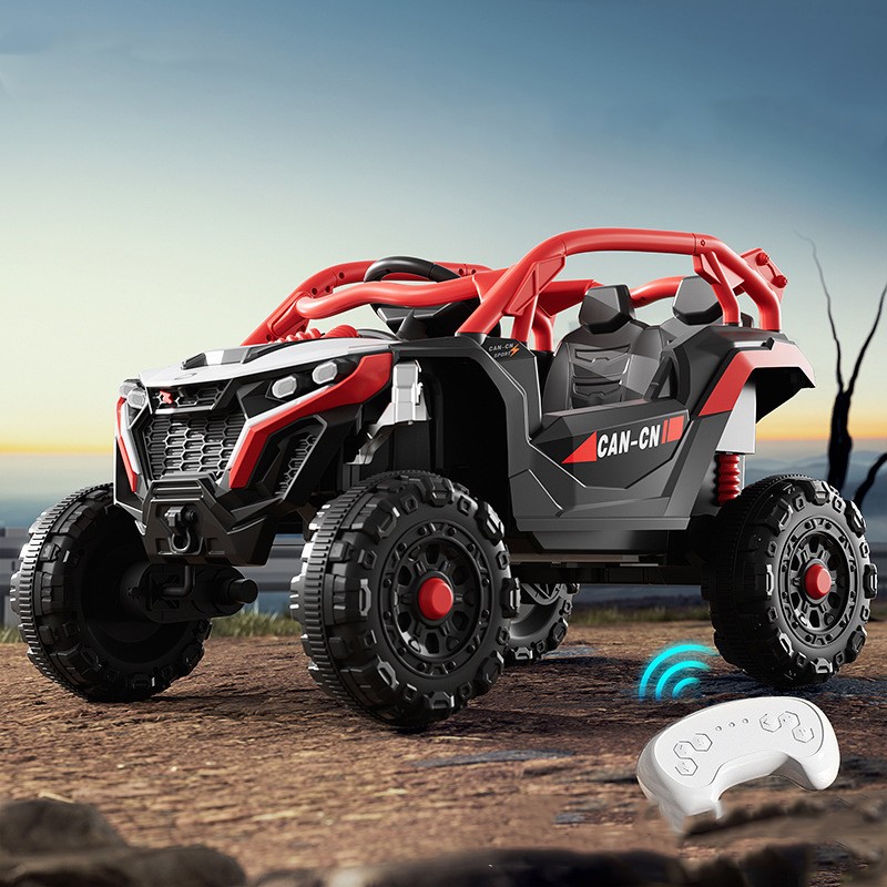 Masina Electrica pentru Copii, SOH, Tip Buggy/UTV Off-Road Dual Drive, Conectare Bluetooth, Telecomanda, Lumina Intermitenta si Muzica, Baterie 380*2, 6V 7Ah, 97 x 62 x 58 cm, Verde Negru - imagine 3