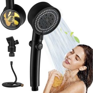 Set 3 elemente pentru dus, para de dus moderna + furtun flexibil + suport pentru perete, culoare Neagra